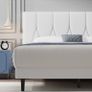 Double Bed Frame, White, Upholstered Wooden Slat Bed Frame with Headboard Image 2