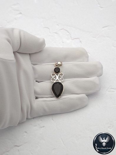 Vintage 925 Sterling Silver & Smoky Quartz Teardrop Scrollwork Pendant