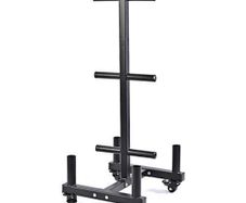 Weight plate storage tree with wheels
