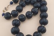 Antique African Style Dark Black Melon Shape Glass Beads Necklace