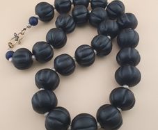 Antique African Style Dark Black Melon Shape Glass Beads Necklace