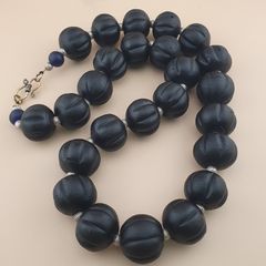 Antique African Style Dark Black Melon Shape Glass Beads Necklace