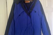 mens regatta jacket blue colour blocking with built in hood in perfect condition like new need gone ASAP due to house clearance