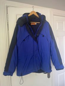 mens regatta jacket blue colour blocking with built in hood in perfect condition like new need gone ASAP due to house clearance
