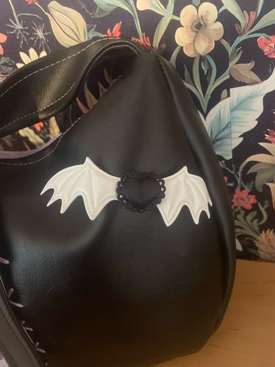 Handmade witch shoulder bag black and lilac