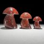 3 Hand-Carved Red Jasper Mushroom Sculptures - Natural Stone Image 3