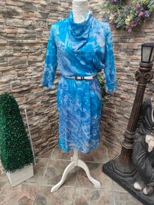 Vintage 80s blue floral midi dress size Small Cowl neckline Postage included