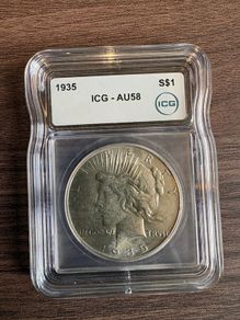 Silver Usa 1935 Peace Dollar Icg Au58