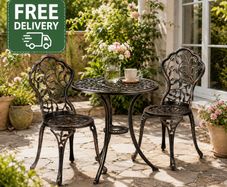 French Country Style Bistro Set Antique Black  Bronze White  Finish