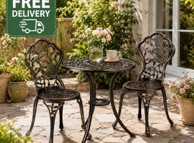 French Country Style Bistro Set Antique Black  Bronze White  Finish
