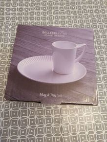 belleek living mug and tray set brand new