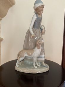 Nao by Lladro - Girl Holding Basket with Dog (RARE ITEM)