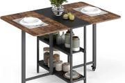 Drop Leaf Table with Storage Shelves Extendable for Small Spaces Kitchen Dining Room, 120 x 80 x 75 cm, Rustic Brown and Black