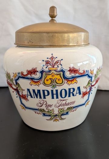 Zenith Gouda 1749 Amphora Pipe Tobacco Jar Humidor Brass Lid Holland c1950
