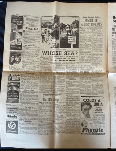 Original Daily Herald Newspaper- 1940 Wartime Edition