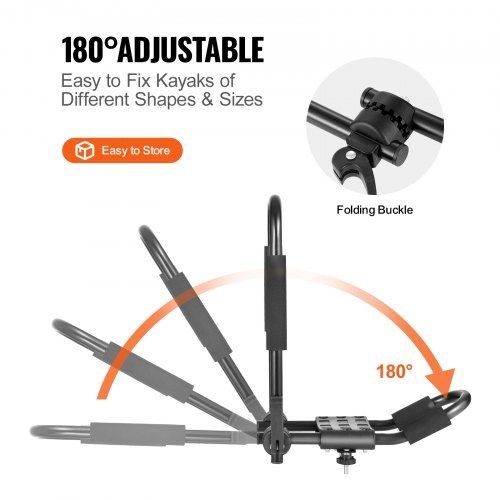 Kayak Roof Rack 2 Pairs J-Bar, Soft Roof Rack Quick Folding, Top Mount Tie Down, Carrier for kayak, Surf Board, Canoe,