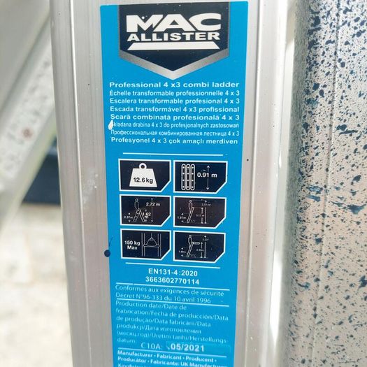 Mac Allister Professional 4x3 Combination Ladder - Multi Purpose Aluminium Ladder