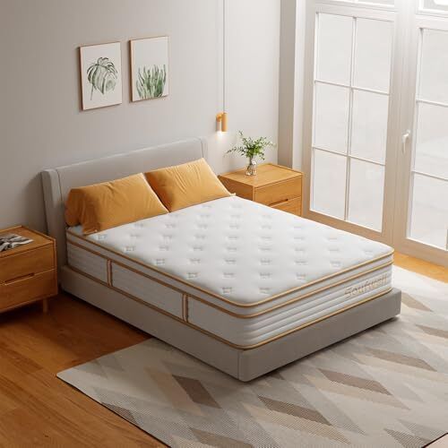 Double Mattress 10.6 Inch, Memory Foam Hybrid Double Mattress, Zoned Coil Pocket Sprungs, Medium Firm Orthopedic Support, Motion Isolation, 135x190x27cm