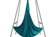 Aerial Yoga Frame &amp; Yoga Hammock, 9.67 ft Height Professional Yoga Swing Stand Comes with 6.6 Yards Aerial Hammock, Max 551.15 lbs Load Capacity Yoga Rig for Indoor Outdoor Aerial Yoga, Green