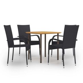 5 Piece Garden Dining Set Poly Rattan Black