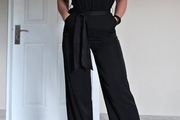 Black Tie Waist Wide Leg Jumpsuit, size 8