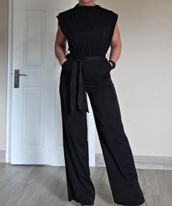 Black Tie Waist Wide Leg Jumpsuit, size 8