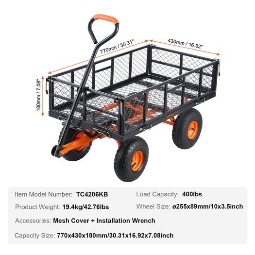 Garden Dump Cart Heavy-duty Metal Yard Carts and Wagons 400 lbs Loading