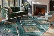 Machine Washable Large Rugs Living Room, 180x270 cm Non-Slip Area Rugs, Short Pile Green Rug for Bedroom, Hallway, Bedroom, and Kitchen, Office, Teal/Green