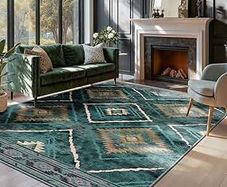 Machine Washable Large Rugs Living Room, 180x270 cm Non-Slip Area Rugs, Short Pile Green Rug for Bedroom, Hallway, Bedroom, and Kitchen, Office, Teal/Green