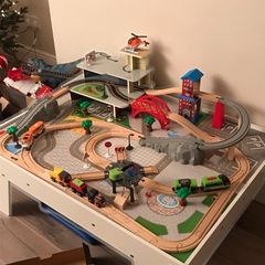 Big train set, the table for it, trains