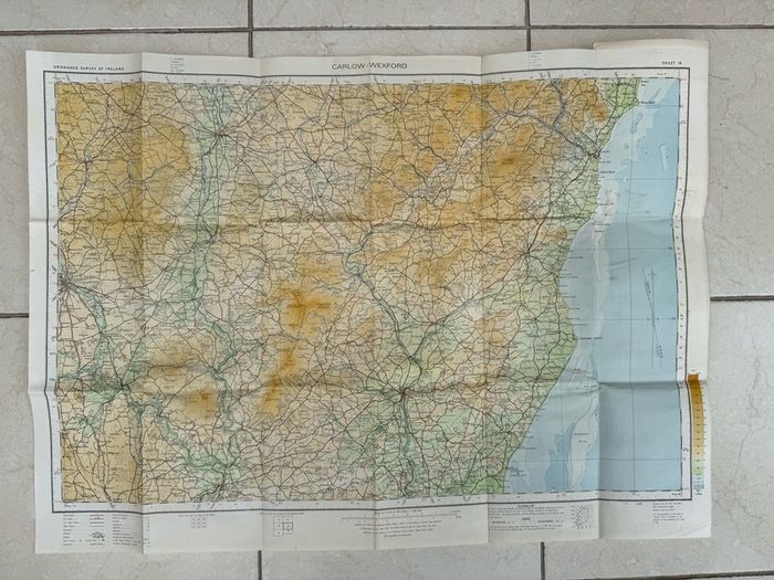 Vintage 1970's Ordnance survey of Ireland map of Carlow and Wexford, map no.19