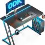 Gaming Desk with LED Lights & Power Outlet, Gaming Table with Cup Holder and Headphone Hook, Double Z Frame Design Computer Desk Carbon Fiber Black 80 cm Image 2
