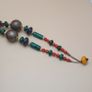 Multi-Strand Tribal Necklace Red Coral, Turquoise Howlite & Lapis Beads Image 3