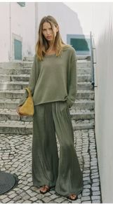 Fab Zara Green Satin Wide Leg Trousers