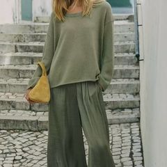 Fab Zara Green Satin Wide Leg Trousers