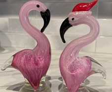 Pink Glass Flamingo Pair