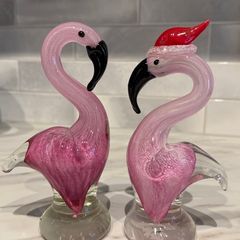 Pink Glass Flamingo Pair