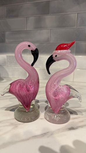 Pink Glass Flamingo Pair