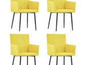 Dining Chairs with Armrests 4 pcs Yellow Fabric