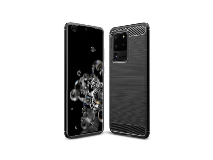 Samsung Galaxy S20 Ultra Case Cover Carbon Fiber Design Shockproof Black Armor - FHT02SMK3