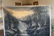 Large Hand Painted Oil on Canvas - B&amp;W Country Scene