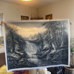 Large Hand Painted Oil on Canvas Country Scene