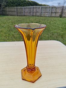 Art deco bohemia glass amber vase