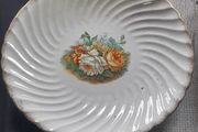 Large Old Plate Colorful Floral Bouquet and Scalloped Swirled Edges, Postage Available