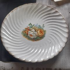 Large Old Plate Colorful Floral Bouquet and Scalloped Swirled Edges, Postage Available