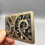 Vintage Alpaca Mexico Belt Buckle - Abalone Inlay, Scrollwork Design (Minor Damage) Image 3
