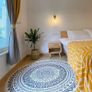 Round Rugs 120cm Cotton Area Rug Machine Washable Hand Woven Tassels Carpet Chic Bohemian Pattern Floor Mats for Bedroom Living Room Sofa Coffee Table Swing Chair Bed Side, Navy Blue Image 4