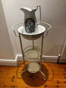 Castiron wash stand with decoupage old Jug