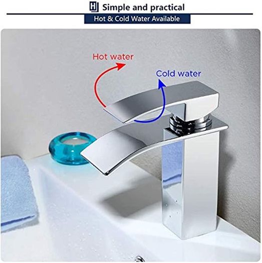 Waterfall Bathroom Faucet Wash Basin Mixer Tap Hot and Cold Water Sink Taps Single Handle Basin Taps Mixer Bathroom Tap Accessories Chrome Brass (FREE POSTAGE)