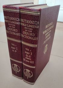1962 Vintage Britannica Oxford Dictionary (2-Vol Set) Burgundy & Gold - Near Mint
